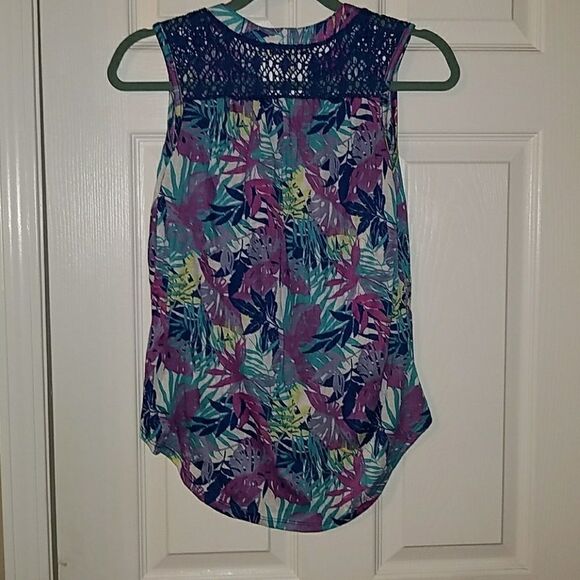 Inspire floral tropical button down knot top Sz PS - Picture 4 of 4